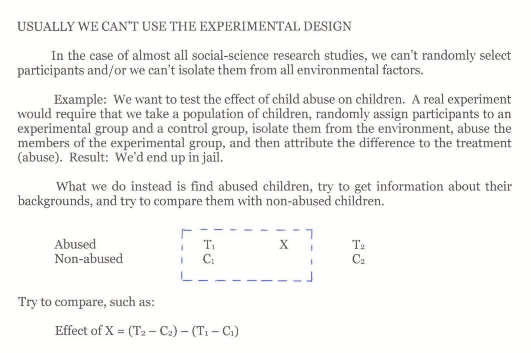 Social scientists often can't use the experimental design