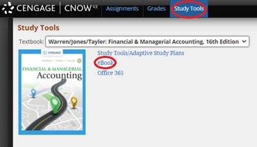 Study Tools page open with a circle around the eBook.