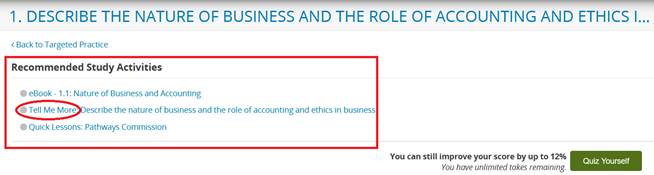 ASP Objective 1 displayed with drop-down menu.