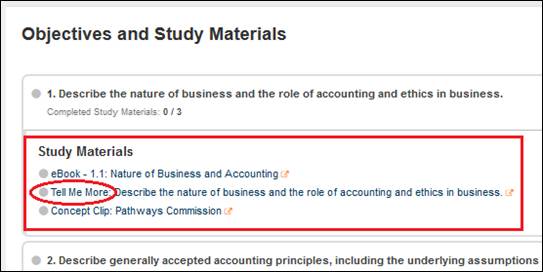 ASP Objective 1 displayed with drop-down menu.